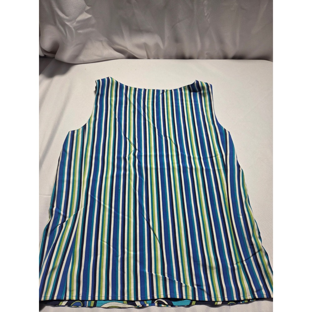Liz Claiborne Collection Reversible Shell Top Blue Green Paisley Stripe Size 10 - Picture 4 of 6
